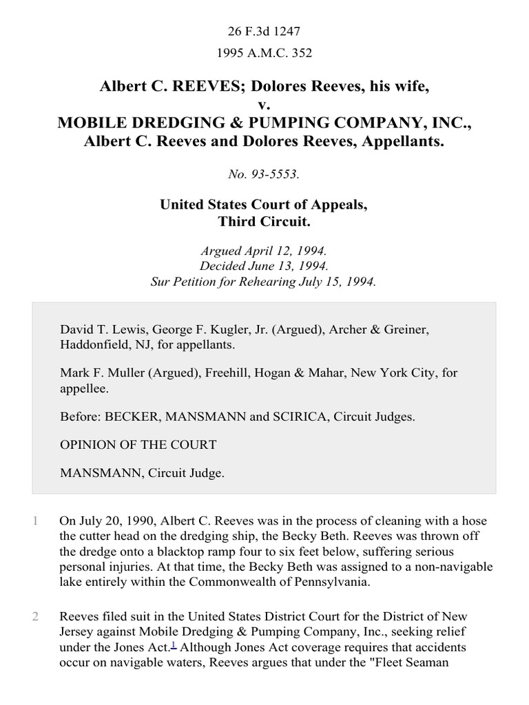 Albert C. REEVES Dolores Reeves, His Wife, v. Mobile Dredging & Pumping ...