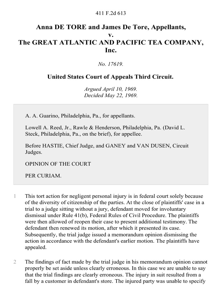Anna de tore and james de tore v the great atlantic and pacific tea