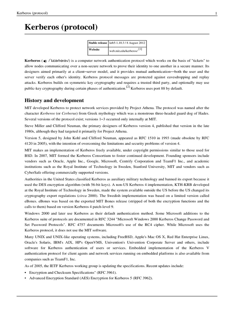 Kerberos (Protocol) : History and Development | PDF | Applications Of ...