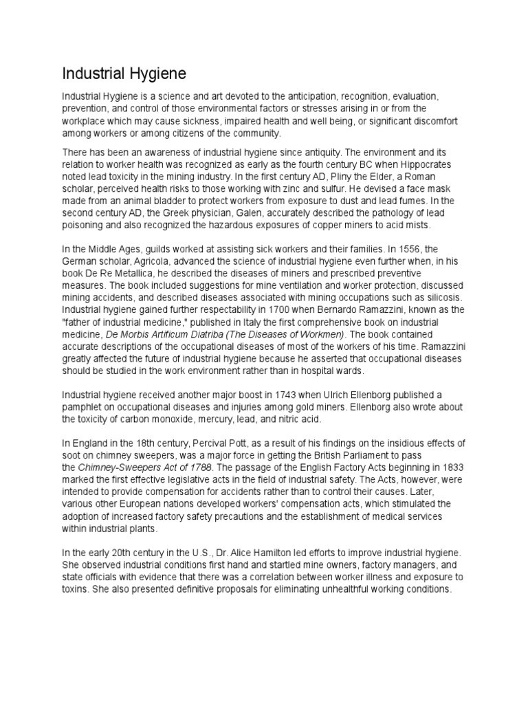 Industrial Hygiene PDF Occupational Hygiene Occupational Safety And Health