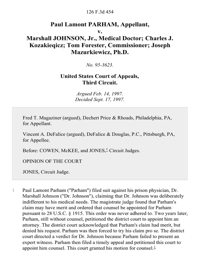 Paul Lamont PARHAM, Appellant, v. Marshall JOHNSON, JR., Medical Doctor