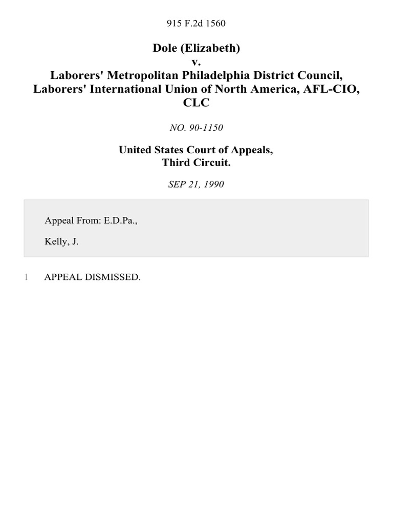 Dole (Elizabeth) v. Laborers' Metropolitan Philadelphia District ...