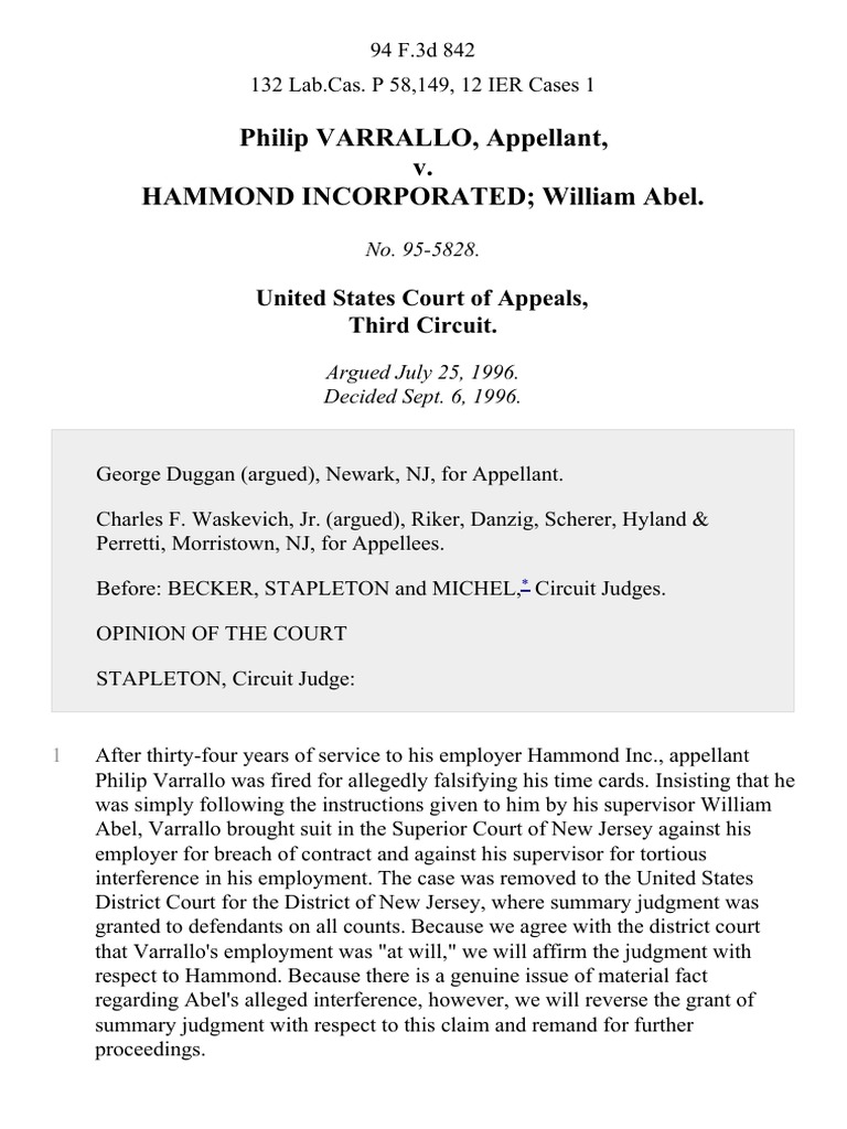 Philip Varrallo v. Hammond Incorporated William Abel, 94 F.3d 842, 3rd