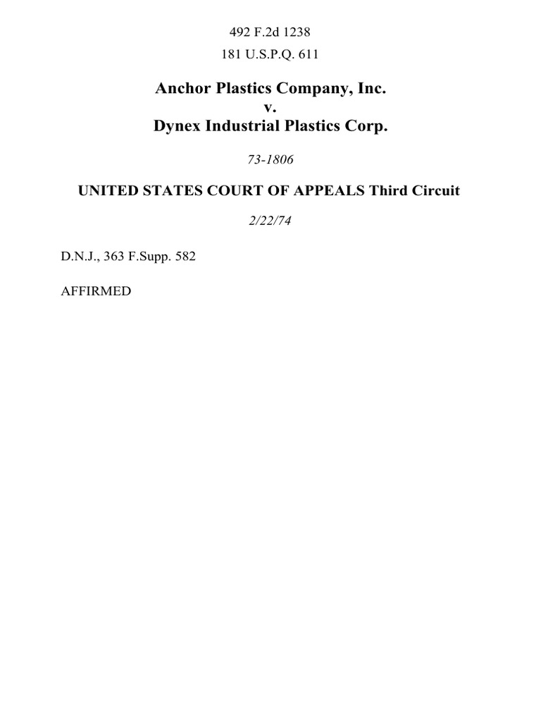 Anchor Plastics Company, Inc. v. Dynex Industrial Plastics Corp, 492 F