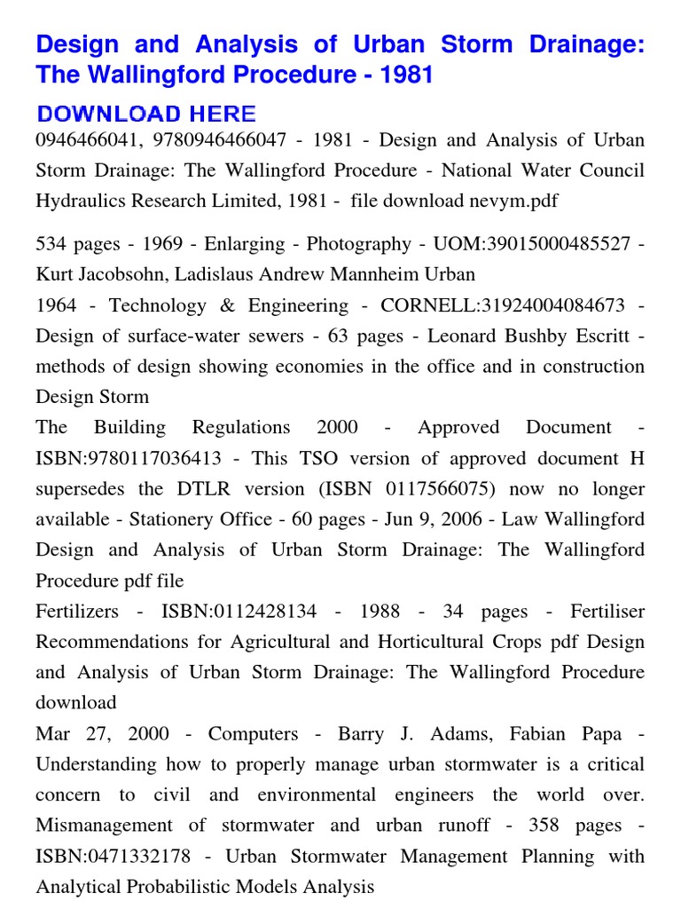 Design and Analysis of Urban Storm Drainage: The Wallingford Procedure ...