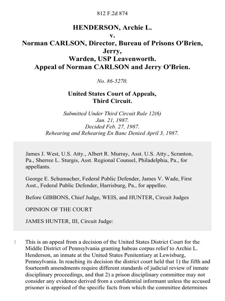Henderson, Archie L. v. Norman Carlson, Director, Bureau of Prisons O
