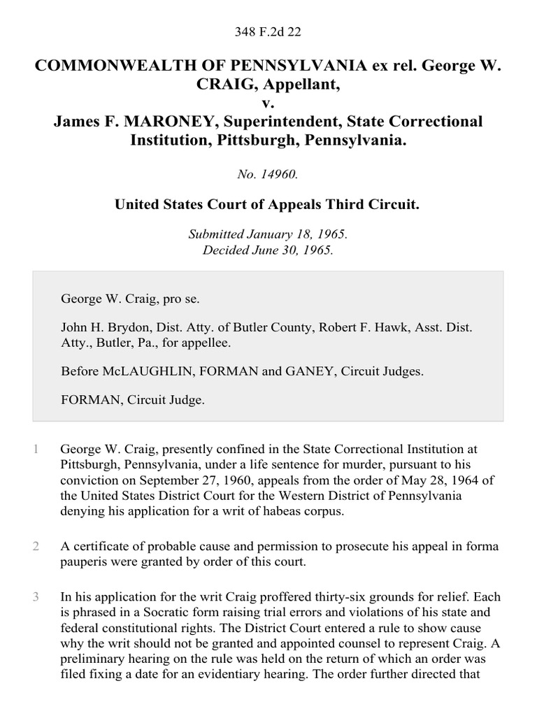 Commonwealth of Pennsylvania Ex Rel. W. Craig v. James F