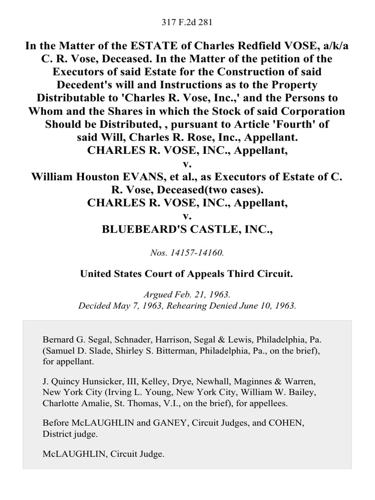 Estate of Charles R. Vose Will Dispute | PDF | Expense | Insurance