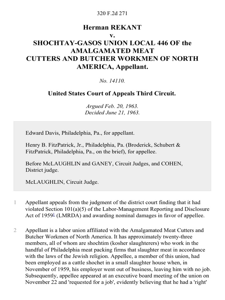 Herman Rekant v. ShochtayGasos Union Local 446 of The Amalgamated Meat