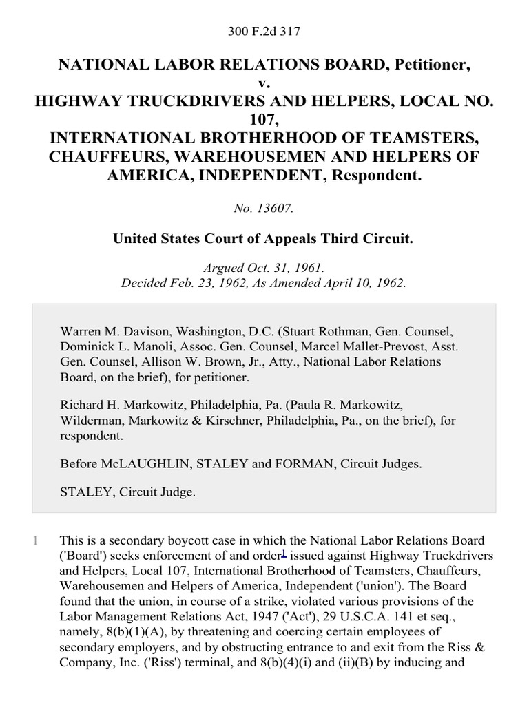NLRB v. Teamsters: Secondary Boycott Case | PDF | National Labor ...