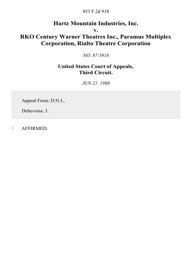 Hartz Mountain Industries, Inc. v. RKO Century Warner Theatres Inc
