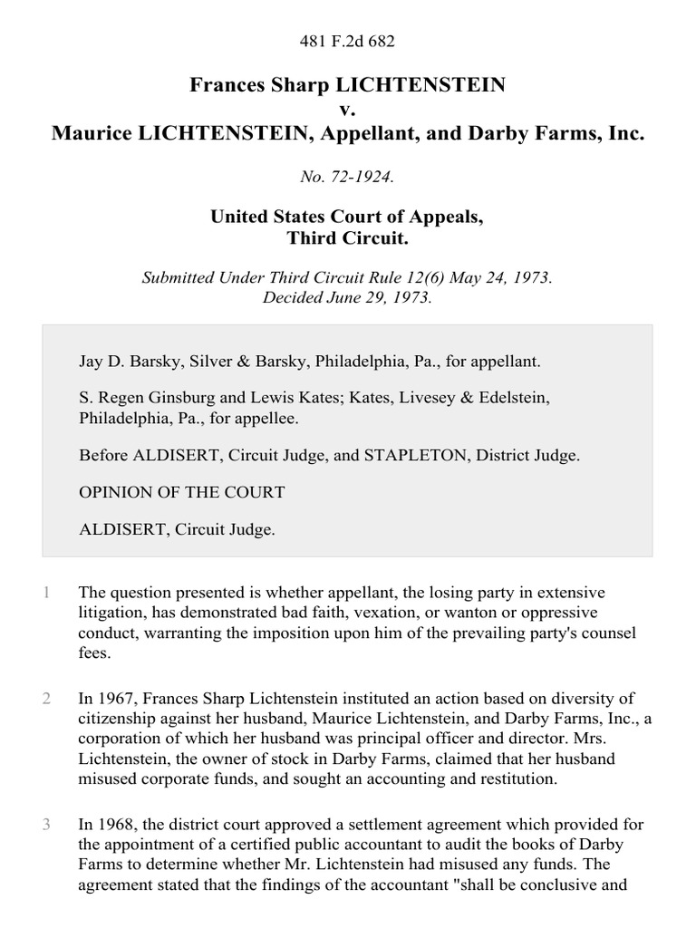 Frances Sharp Lichtenstein v. Maurice Lichtenstein, and Darby Farms ...