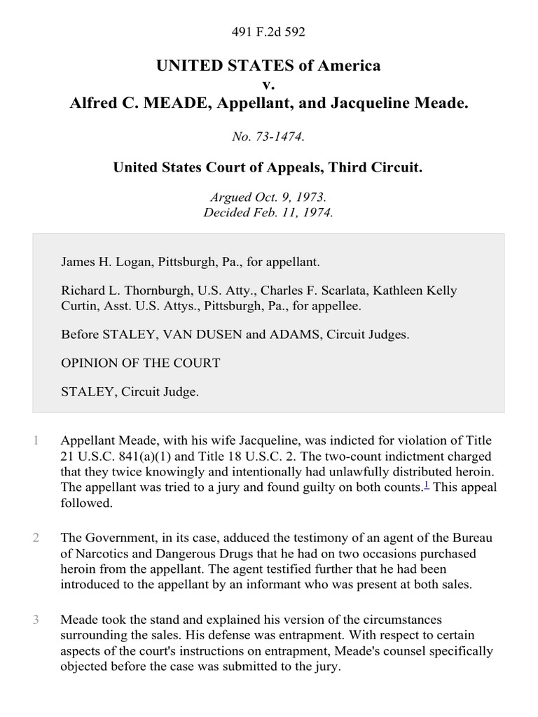 United States v. Alfred C. Meade, and Jacqueline Meade, 491 F.2d 592