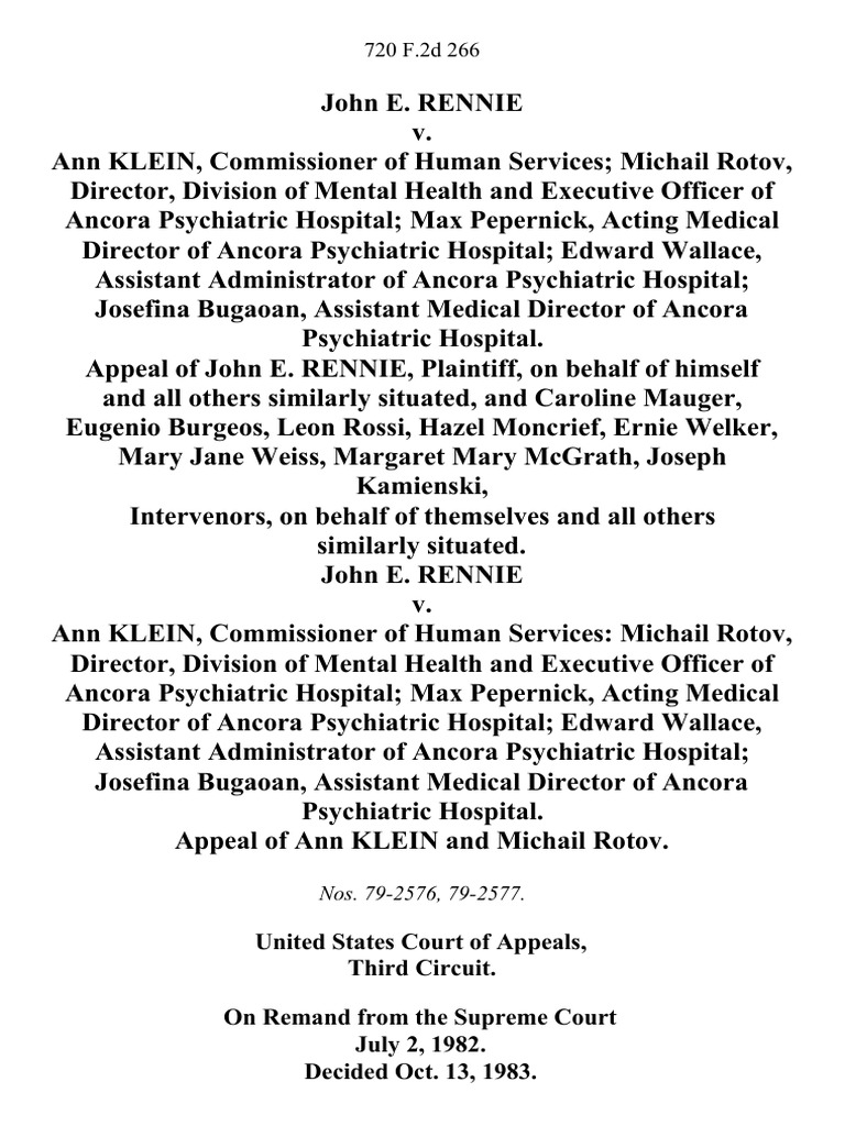 John E. Rennie v. Ann Klein, Commissioner of Human Services Michail