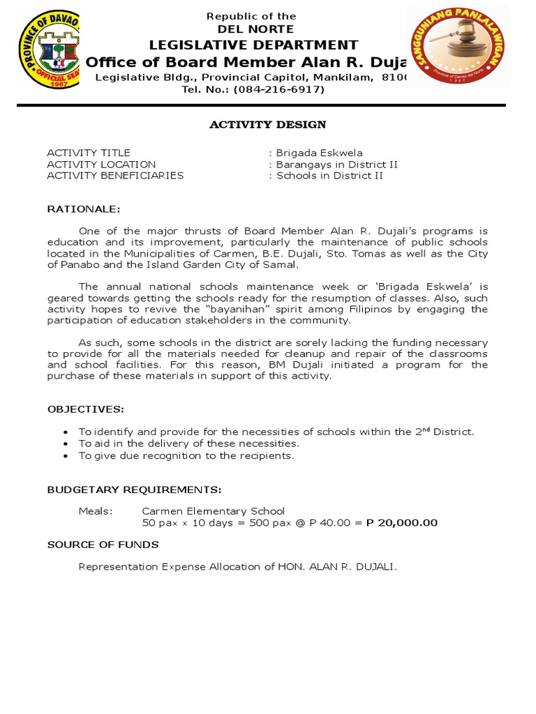 Brigada Eskwela Activity Design 2025 | PDF | Government | Business