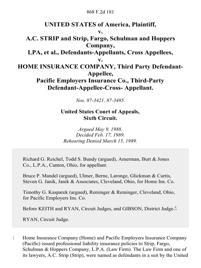 United States v. A.C. Strip and Strip, Fargo, Schulman and