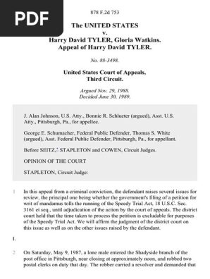 The United States v. Harry David Tyler, Gloria Watkins. Appeal of Harry David Tyler, 878 F.2d 753, 3rd Cir. (1989)