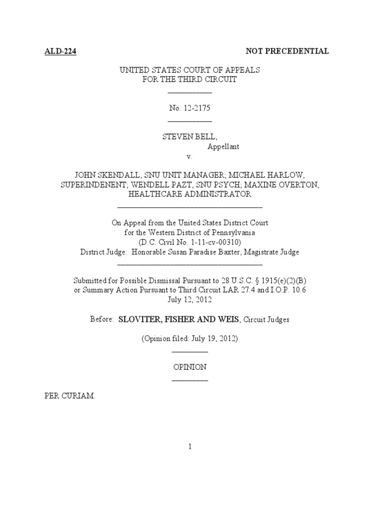 Bell v. Skendall, 3rd Cir. (2012) Download Free PDF Federal Rules
