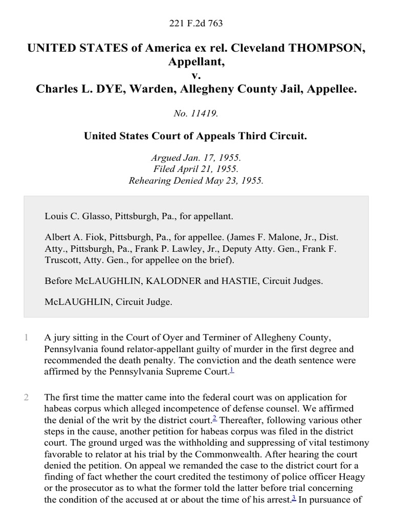 United States of America Ex Rel. Cleveland Thompson v. Charles L. Dye