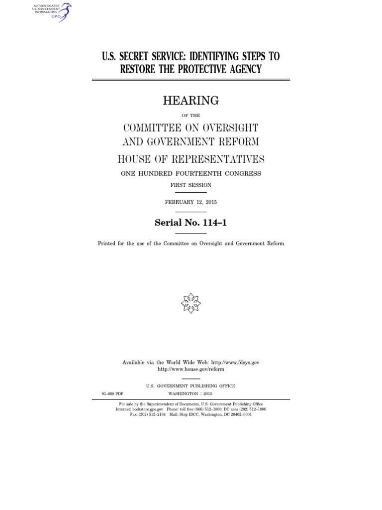 House Hearing, 114TH Congress U.S. Secret Service Identifying Steps