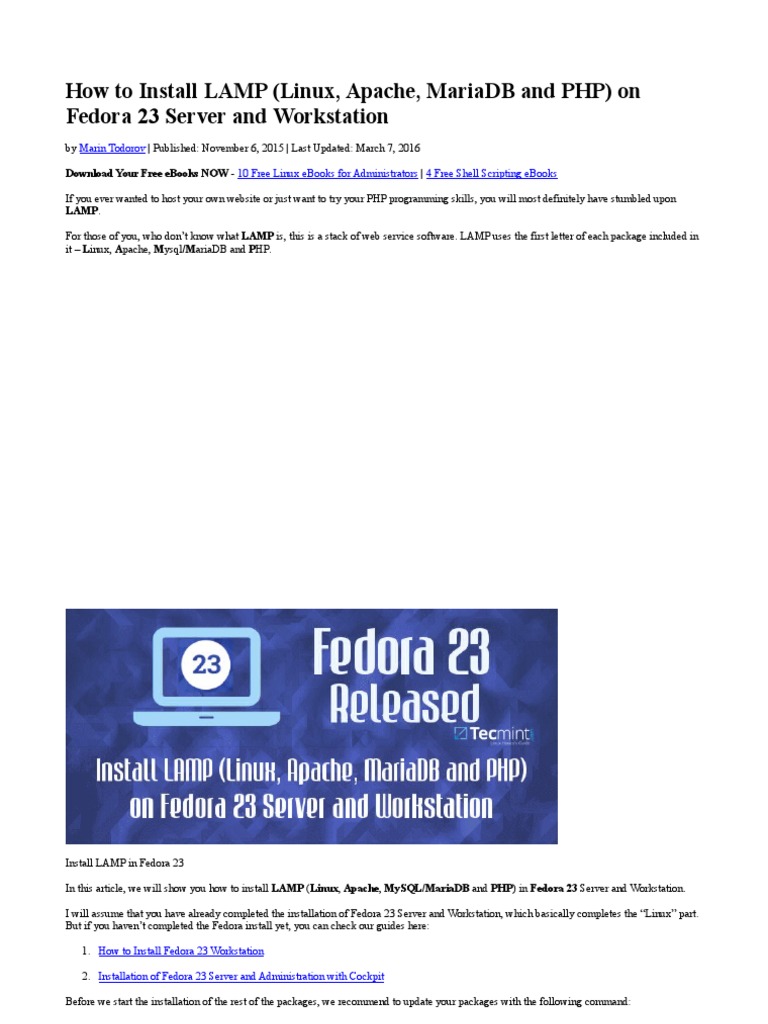 Install LAMP on Fedora 23 Guide | PDF | Apache Http Server | Php
