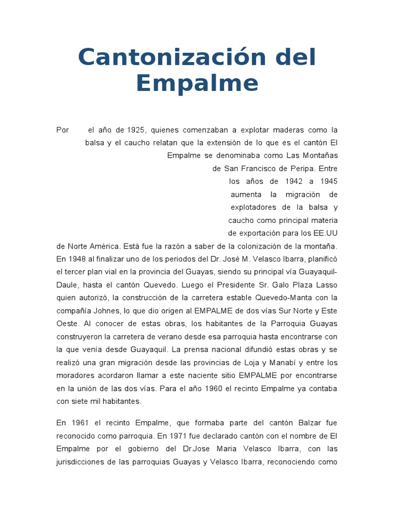 Cantonización Del Empalme PDF Ecuador Conflicto armado