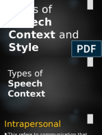 Types Of: Speech Context and Style