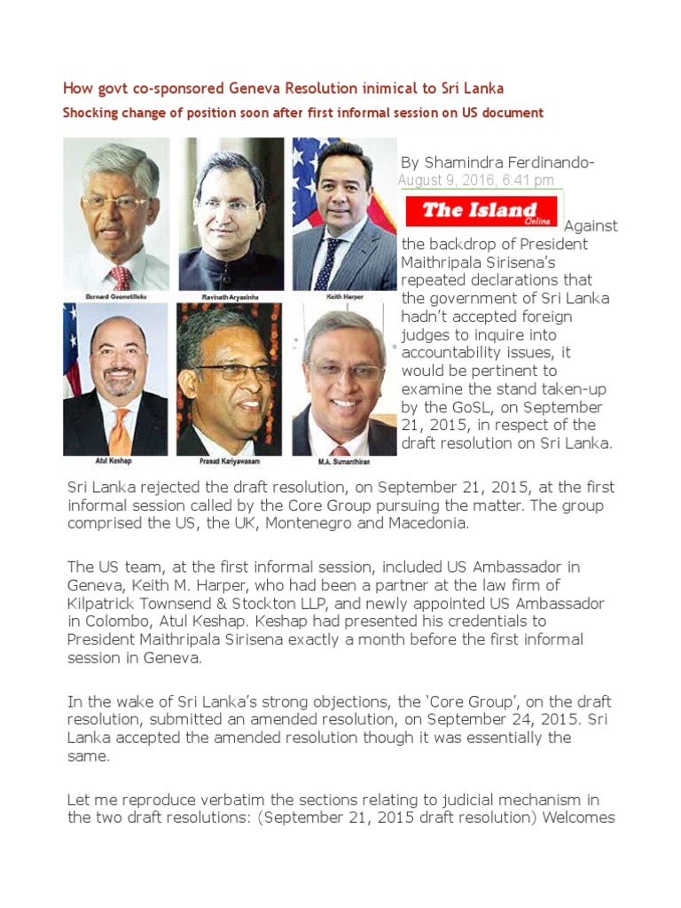 How Govt Co-Sponsored Geneva Resolution Inimical To Sri Lanka-Shocking ...
