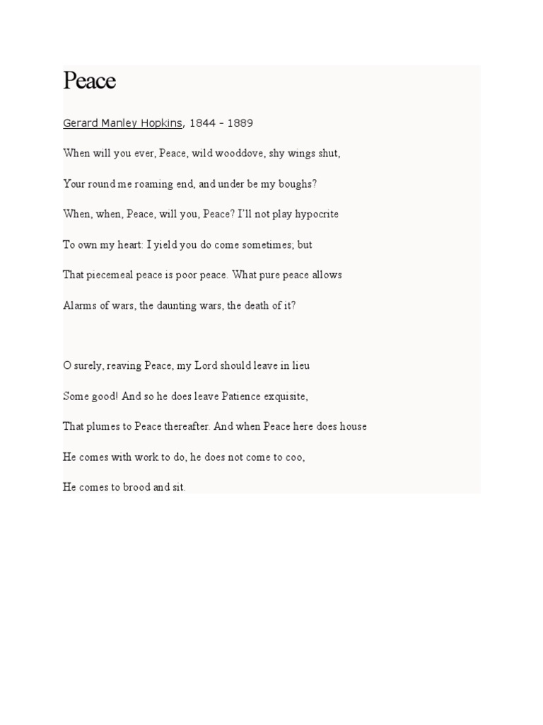Peace: Gerard Manley Hopkins, 1844 - 1889 | PDF