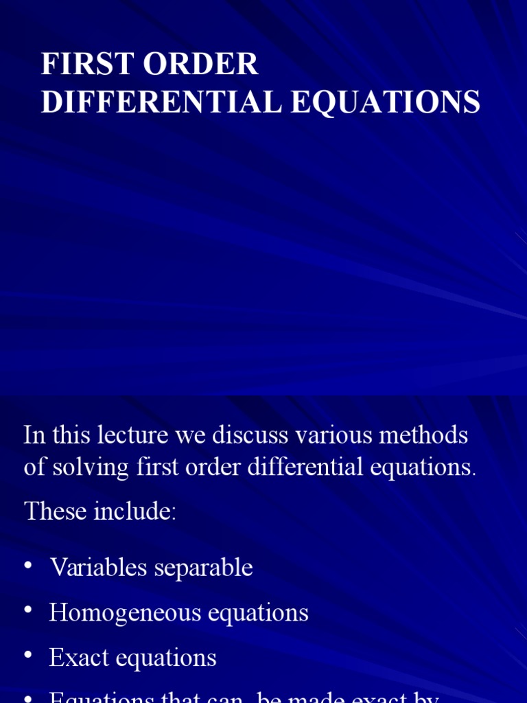 First Order Differential Equations PDF Equations Ordinary Differential Equation