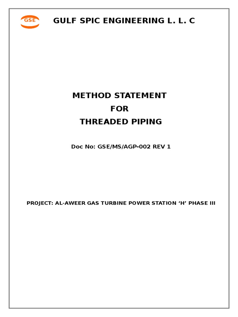 Method Statement for Threaded Piping | PDF | Metal Fabrication | Pipe ...