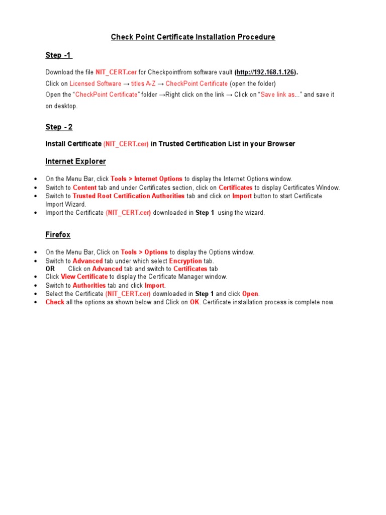 Check Point Certificate Installation Guide | PDF | Tab (Gui) | Internet ...
