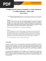 A imagem que faz pensar a sociedade e o Teatro Amazonas na cidade de Manaus – AM de 1922