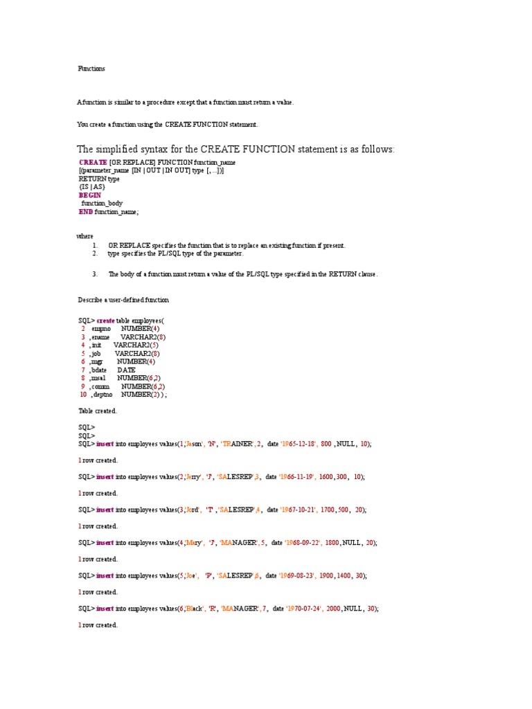 The Simplified Syntax For The CREATE FUNCTION Statement Is As Follows ...