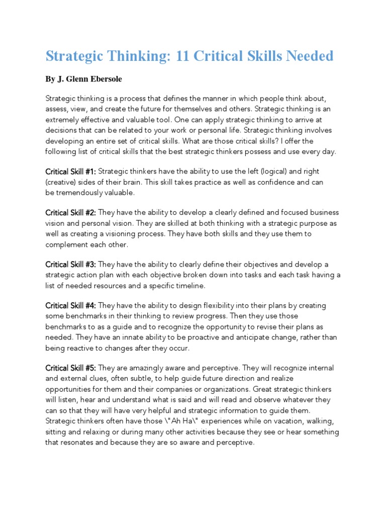 11 Essential Skills for Strategic Thinking | PDF | Strategic Thinking ...