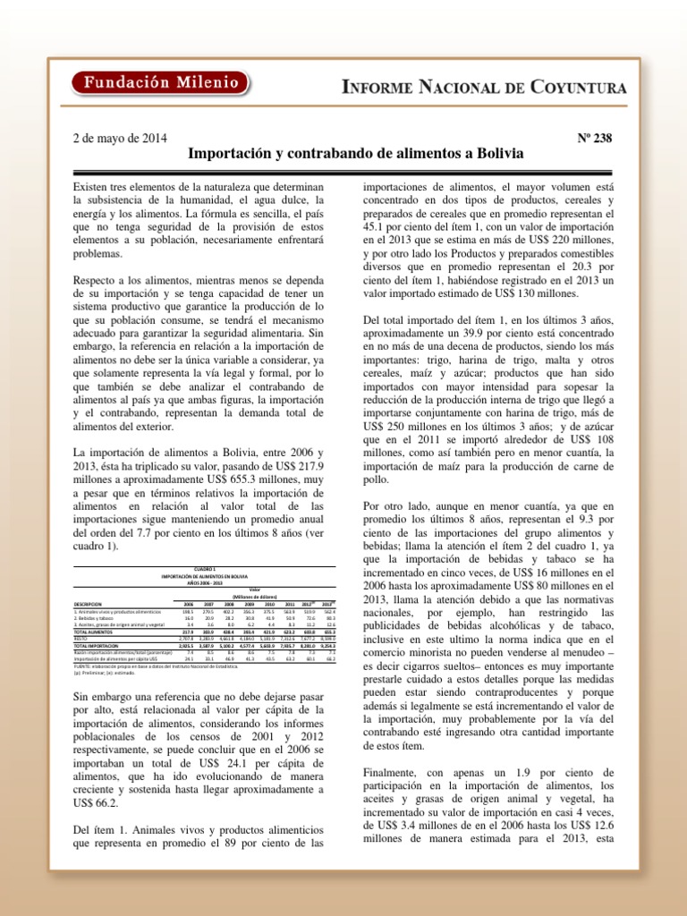 Importación y Contrabando de Alimentos en Bolivia PDF | PDF | Euro ...