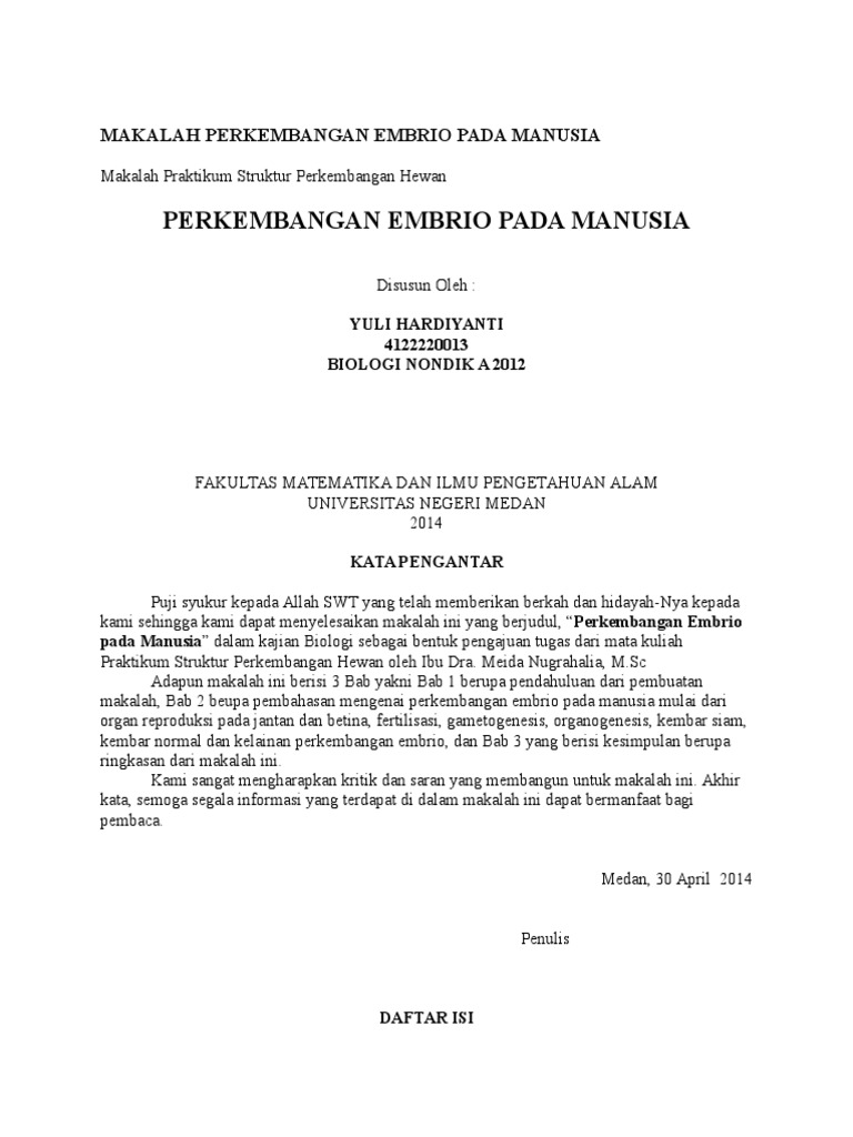 Makalah Perkembangan Embrio Pada Manusia Pdf