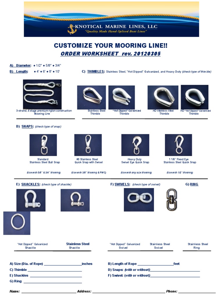 Custom Mooring Line Order Form | PDF | Technology & Engineering