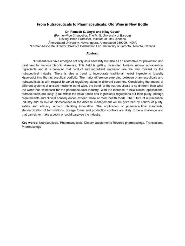 Dr. Ramesh K. Goyal - From Nutraceuticals To Pharmaceuticals - Old Wine ...