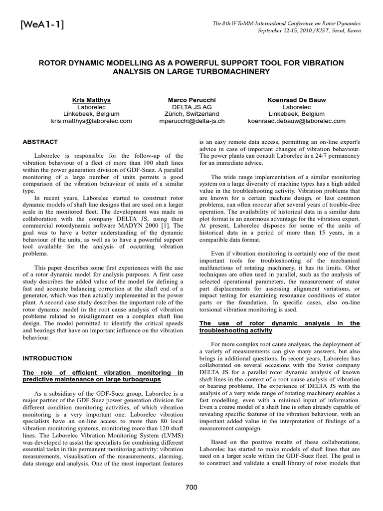 Rotor Dynamic Modelling As A Powerfull Tool For Vibrartion Analysis of ...