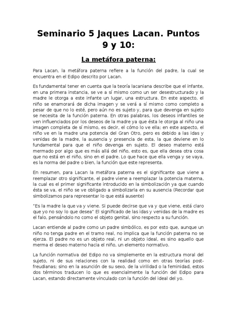 La metáfora paterna en Lacan | PDF | Jacques Lacan | Complejo de Edipo