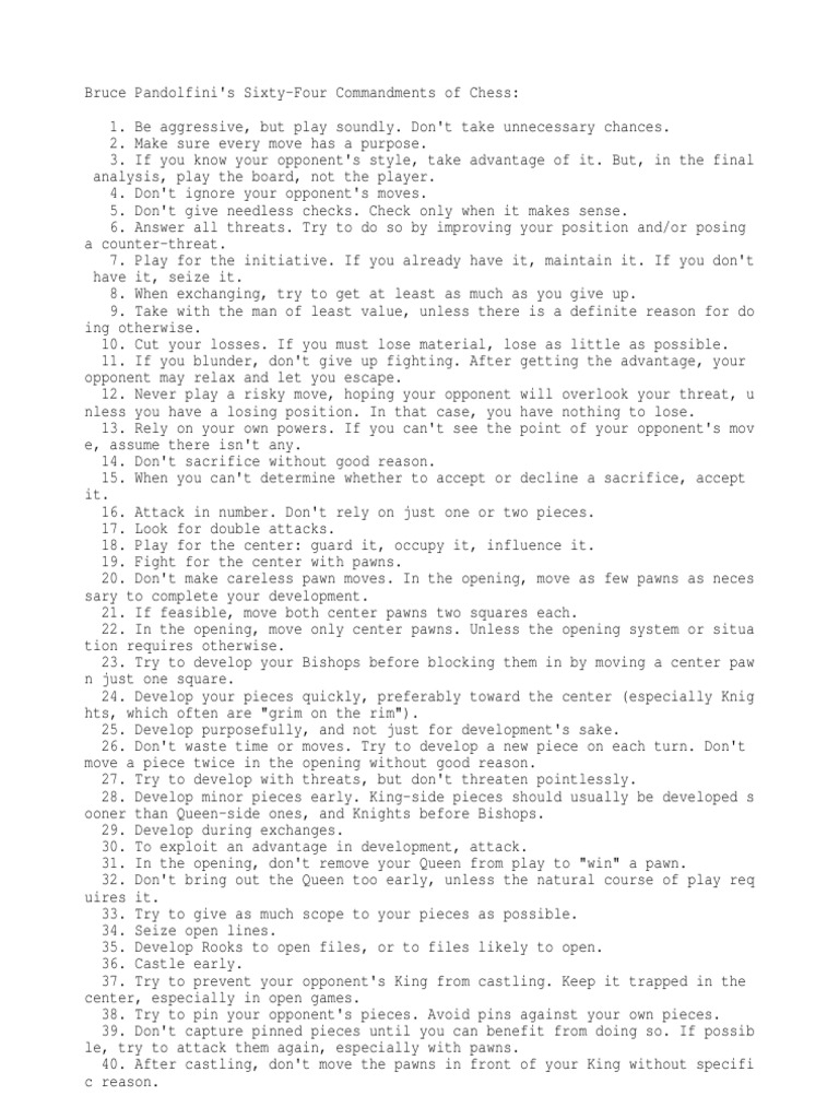 Sixty-Four Chess Commandments | PDF | Chess Theory | Game Theory