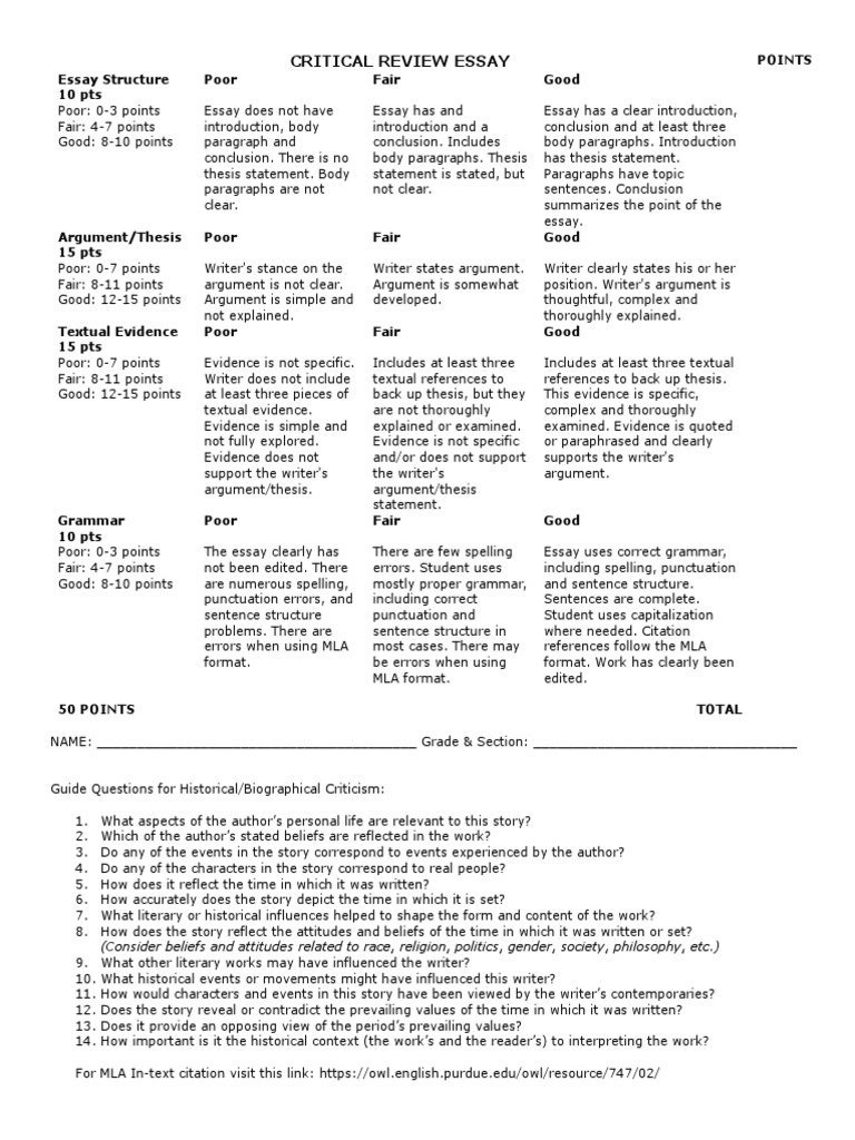 Critical Review Essay Guidelines | PDF | Essays | Thesis
