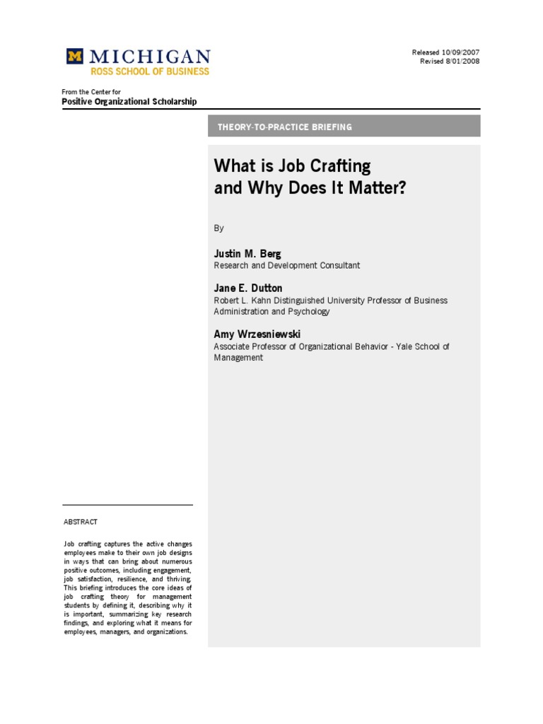 Job Crafting-Theory To Practice-Aug 08 | PDF | Psychology | Cognitive ...