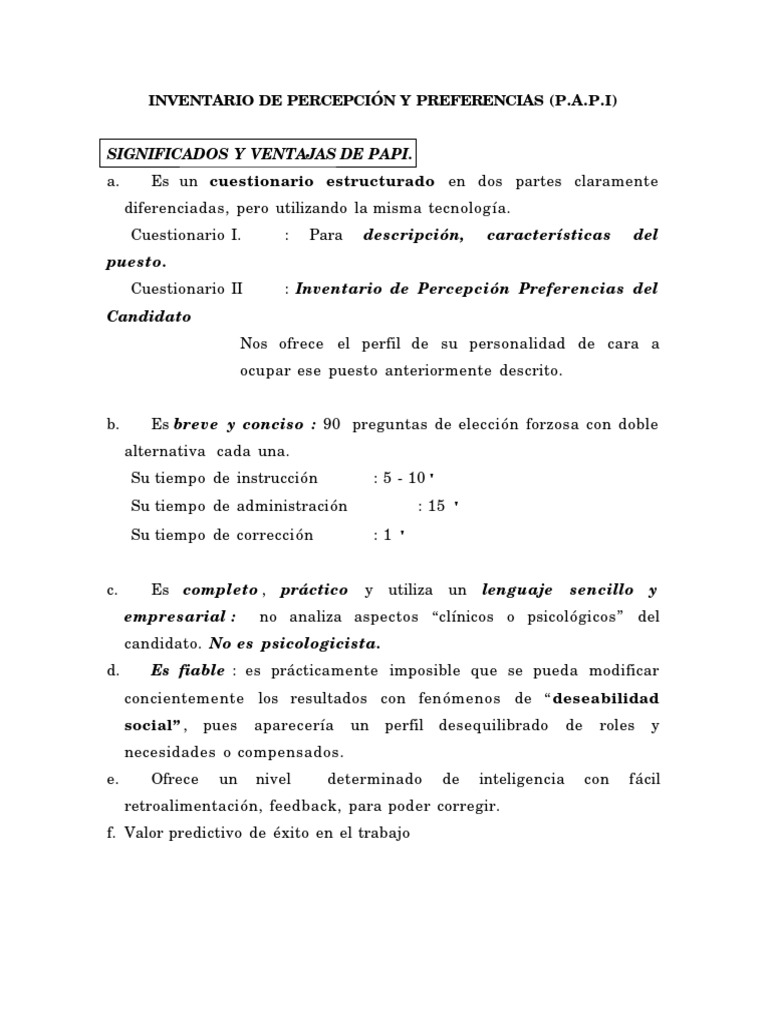 Test Papi | PDF | Cuestionario | Toma de decisiones