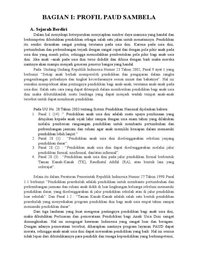 Contoh Profil Sekolah Paud Tk Sambela