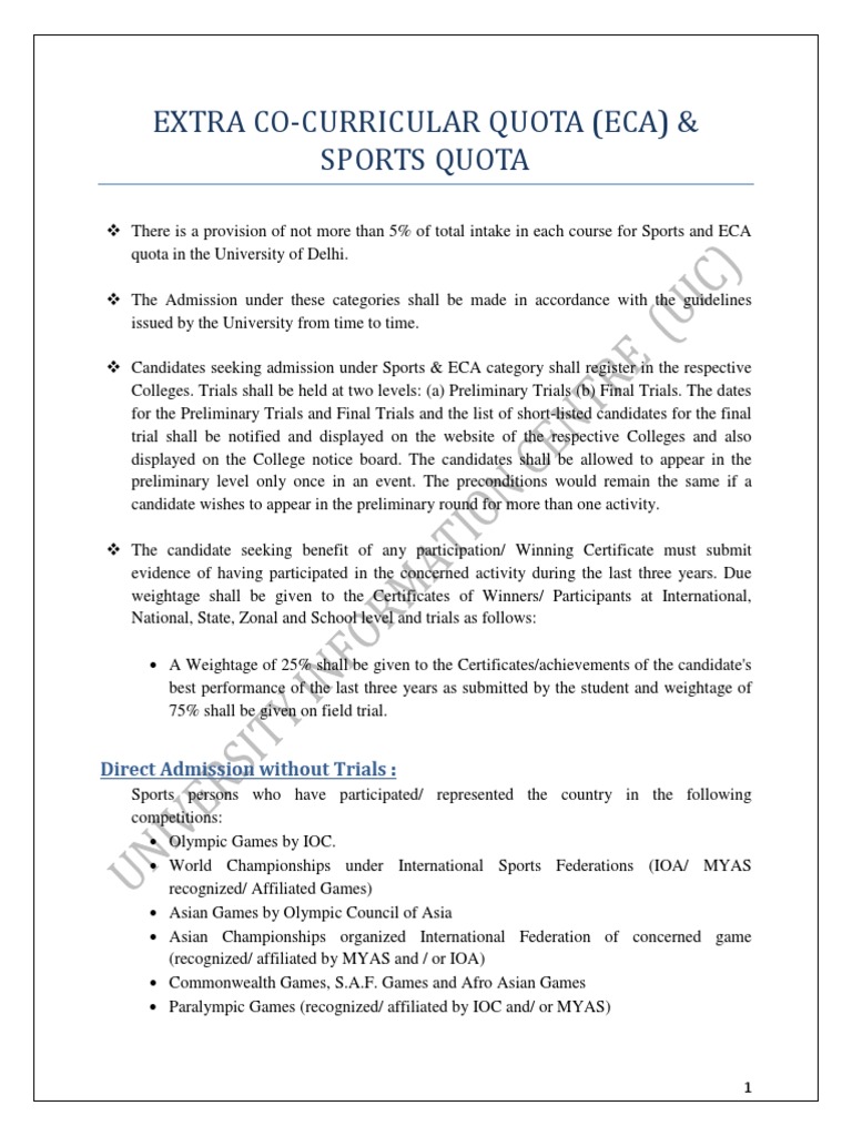 9 Rules For Admission Under ECA & Sports Quota PDF PDF University