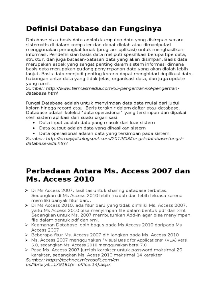 Definisi Database, Tabel Dan Perbedaan Ms. Access 2007 Dan Ms. Access