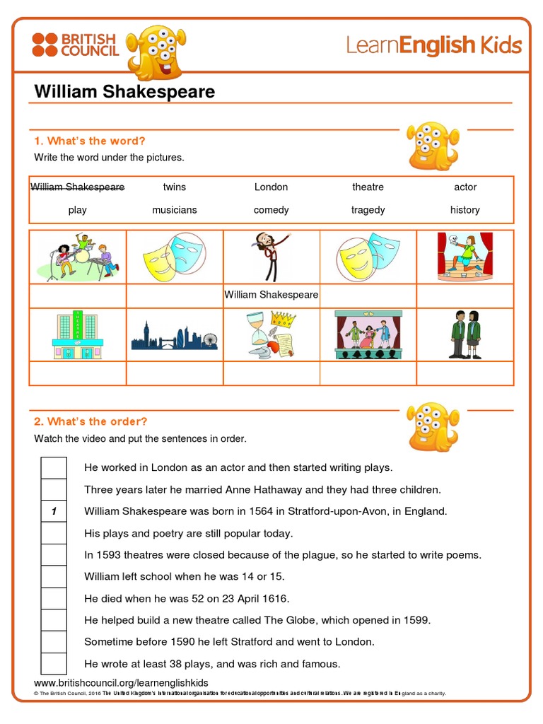 Shakespeare William Shakespeare Worksheet