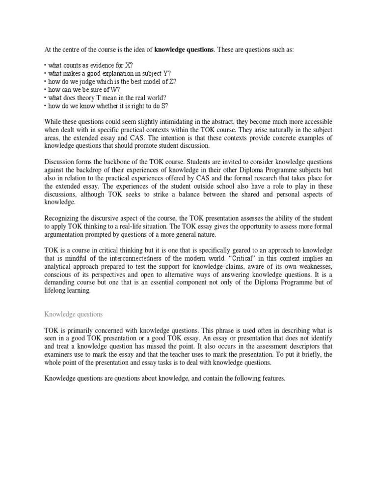 TOK Knowledge Questions Epistemología Experimentar